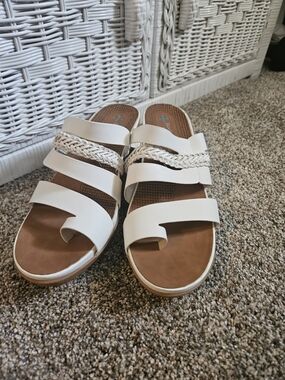 Women’s White Braided Strap Slide Sandals